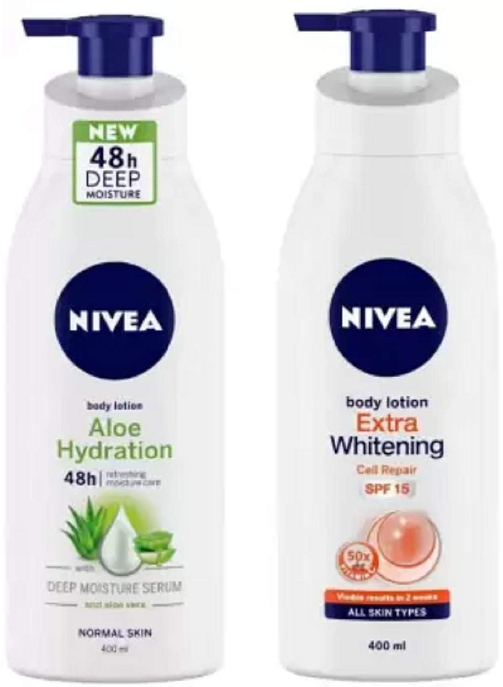 Nivea ALOE HYDRATION + EXTRA WHITENING CELL REPAIR BODY LOTION (400ml*2)